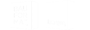 Das Logo von Bauformat und Burger in weiß auf transparentem Hintergrund, welches die Markenvielfalt des Unternehmen veranschaulicht.