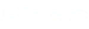 Das Logo von Miele in weiß auf transparentem Hintergrund, welches die Markenvielfalt des Unternehmen veranschaulicht.