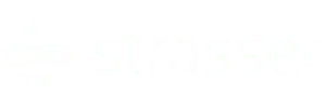 Das Logo von Strasser Steine in weiß auf transparentem Hintergrund, welches die Markenvielfalt des Unternehmen veranschaulicht.