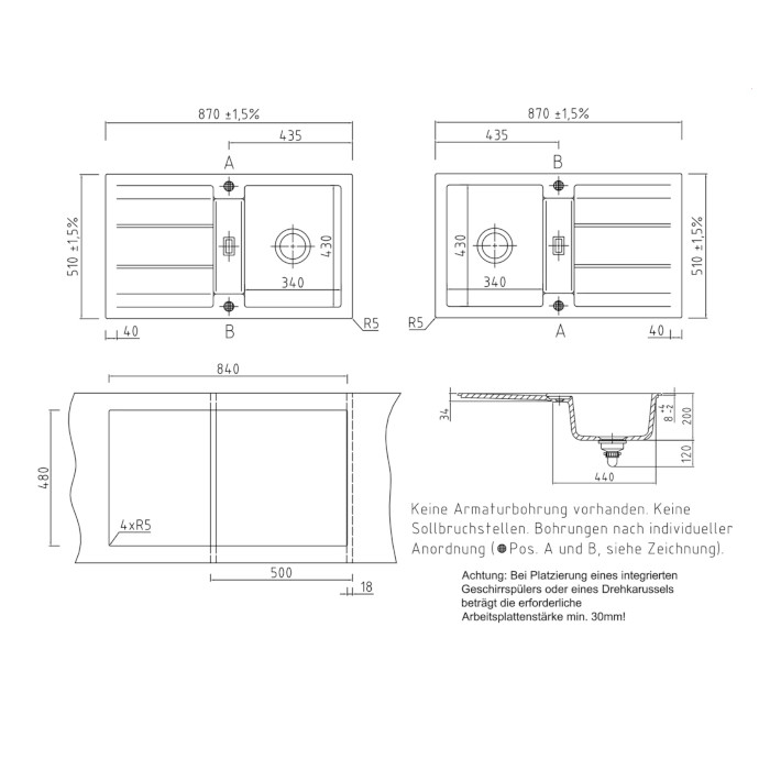 Systemceram 5091 Genea 87 Nigra Keramik Einbauspüle