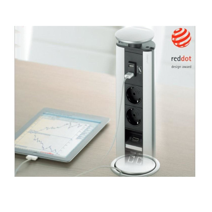 Evoline Port Cuisine 3-fach versenkbare Steckdosenleiste, Silber/Schwarz