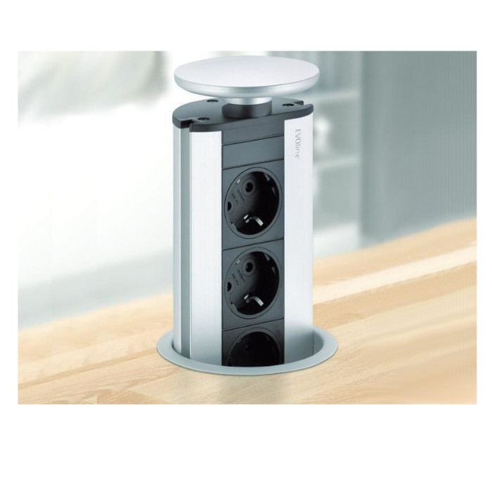 Evoline Port Cuisine 3-fach versenkbare Steckdosenleiste, Silber/Schwarz