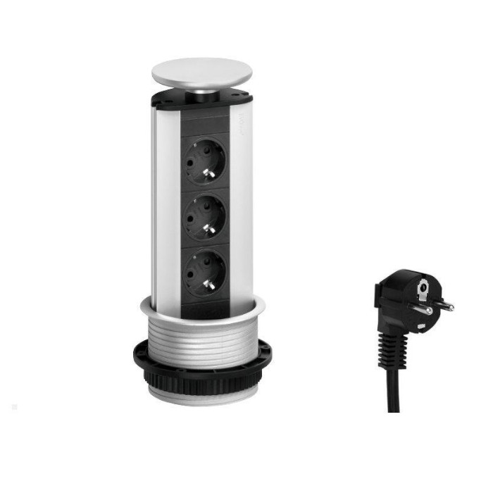 Evoline Port Cuisine 3-fach versenkbare Steckdosenleiste, Silber/Schwarz